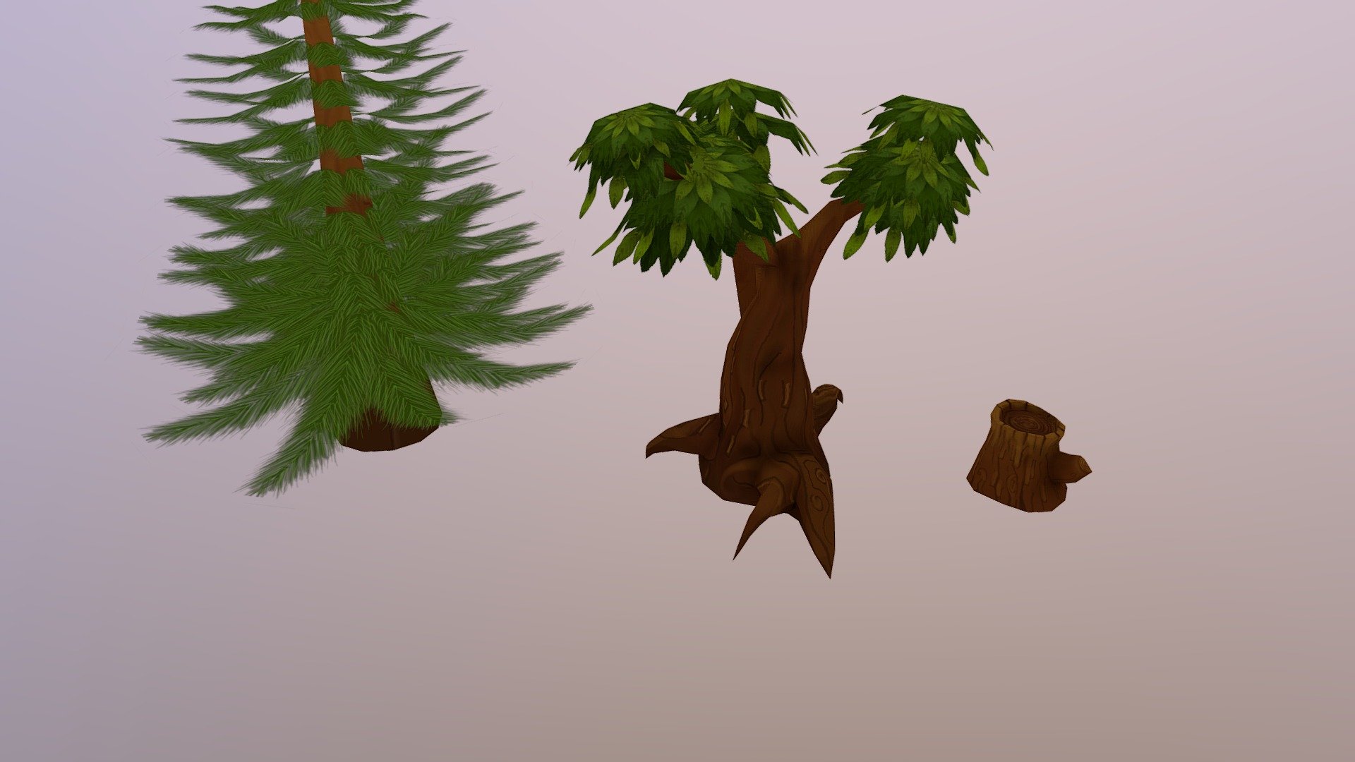 Hand Painted Trees and a Stump.