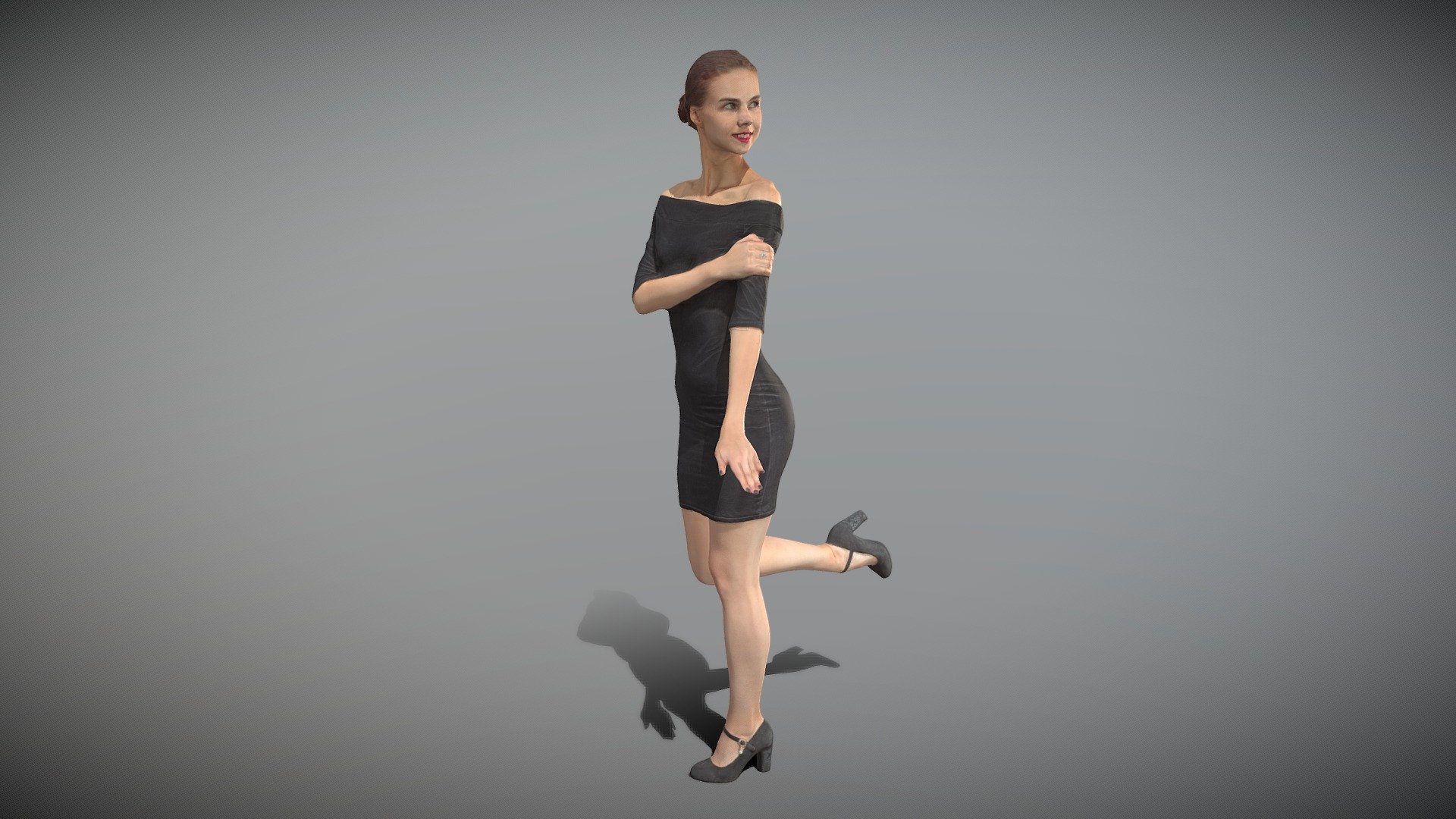 Beautiful girl in a black dress posing 114 — Sketchfab embed 3D viewer