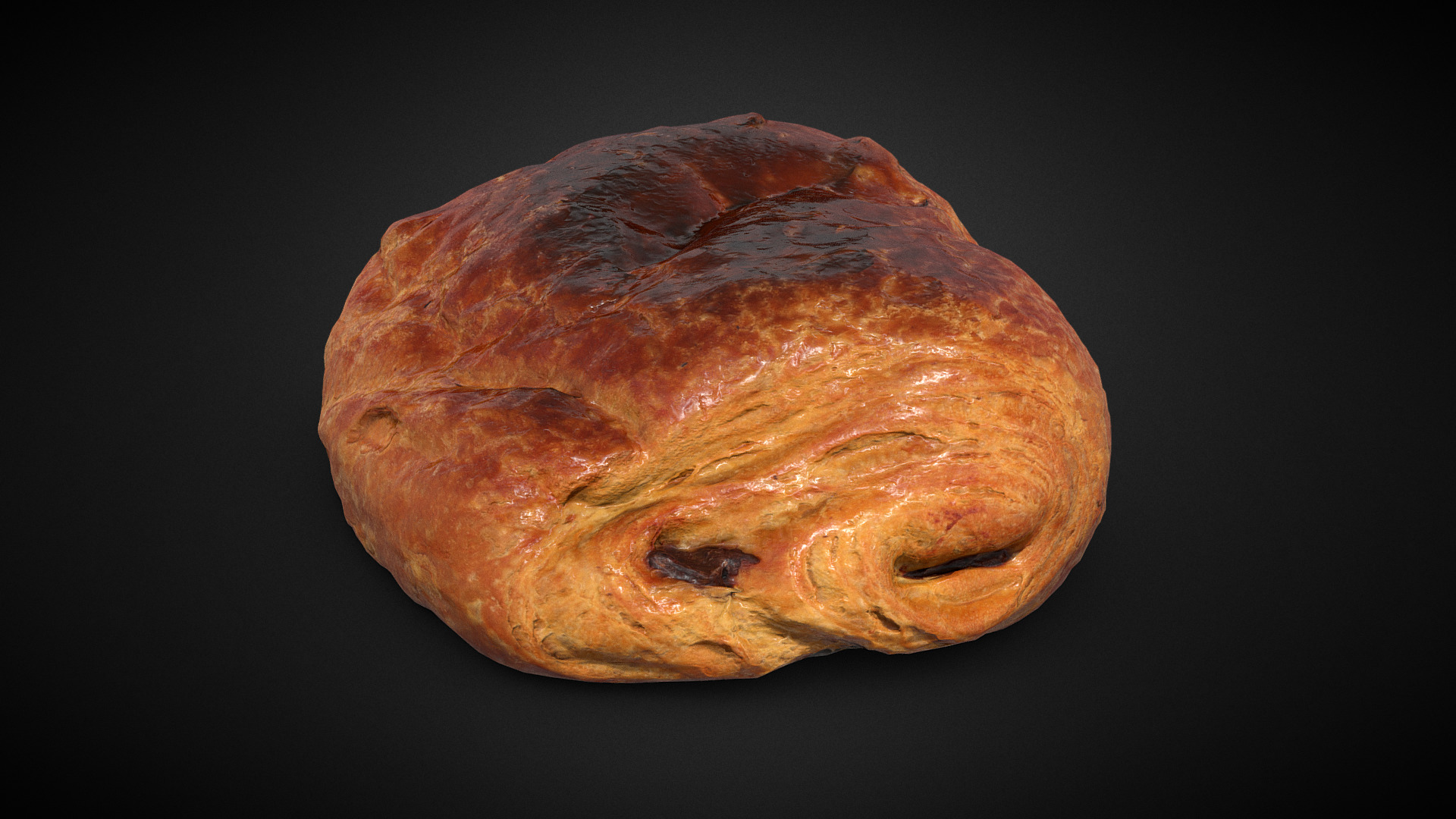 3D model Pain au Chocolat - This is a 3D model of the Pain au Chocolat. The 3D model is about a brown rock with a dark background.