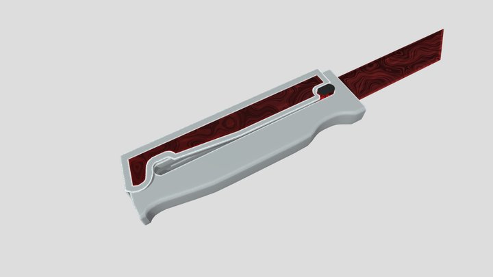 Tanto Gravity Knife Red Damascus 3D Model