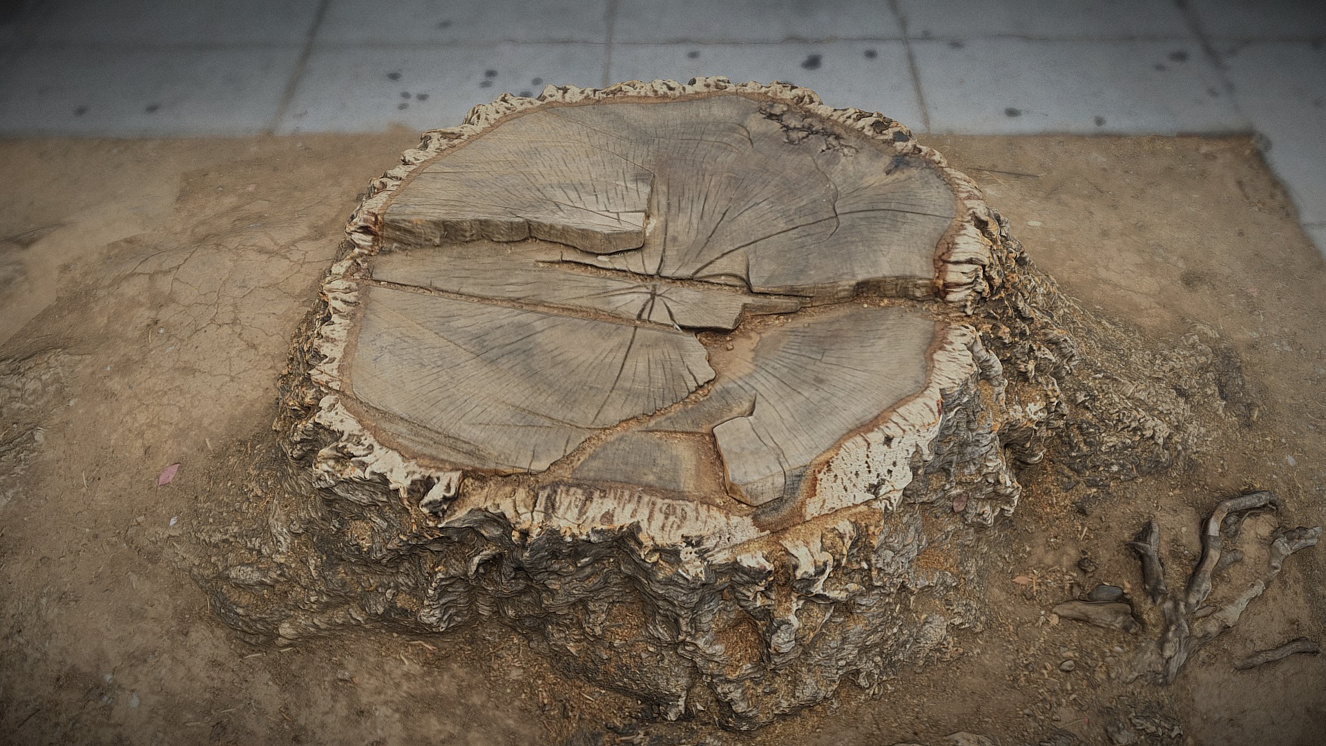 3D model Stump - This is a 3D model of the Stump. The 3D model is about a stone sculpture on a concrete surface.