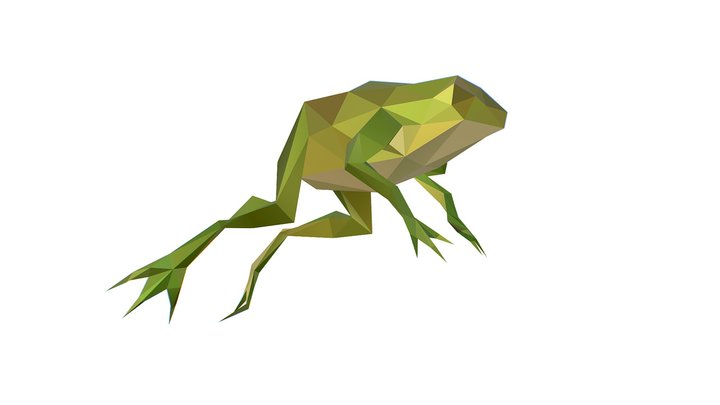 Animated Green Frog Lowpoly Art Style 3D Model
