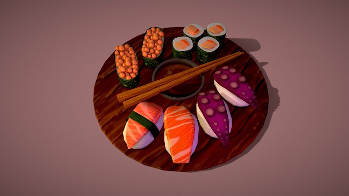 Stylized sushi set 3D Model