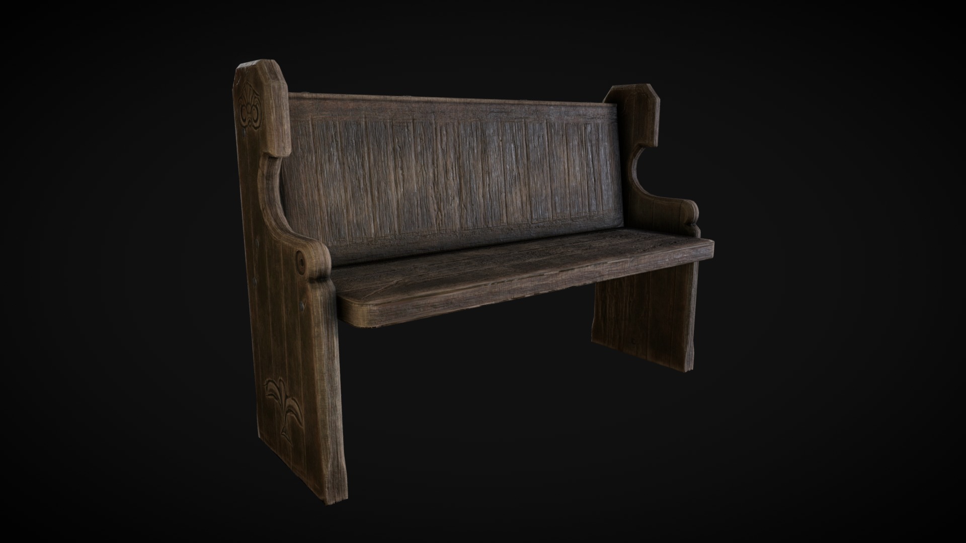 3D model Church Pew Bench - This is a 3D model of the Church Pew Bench. The 3D model is about a wooden bench with a black background.
