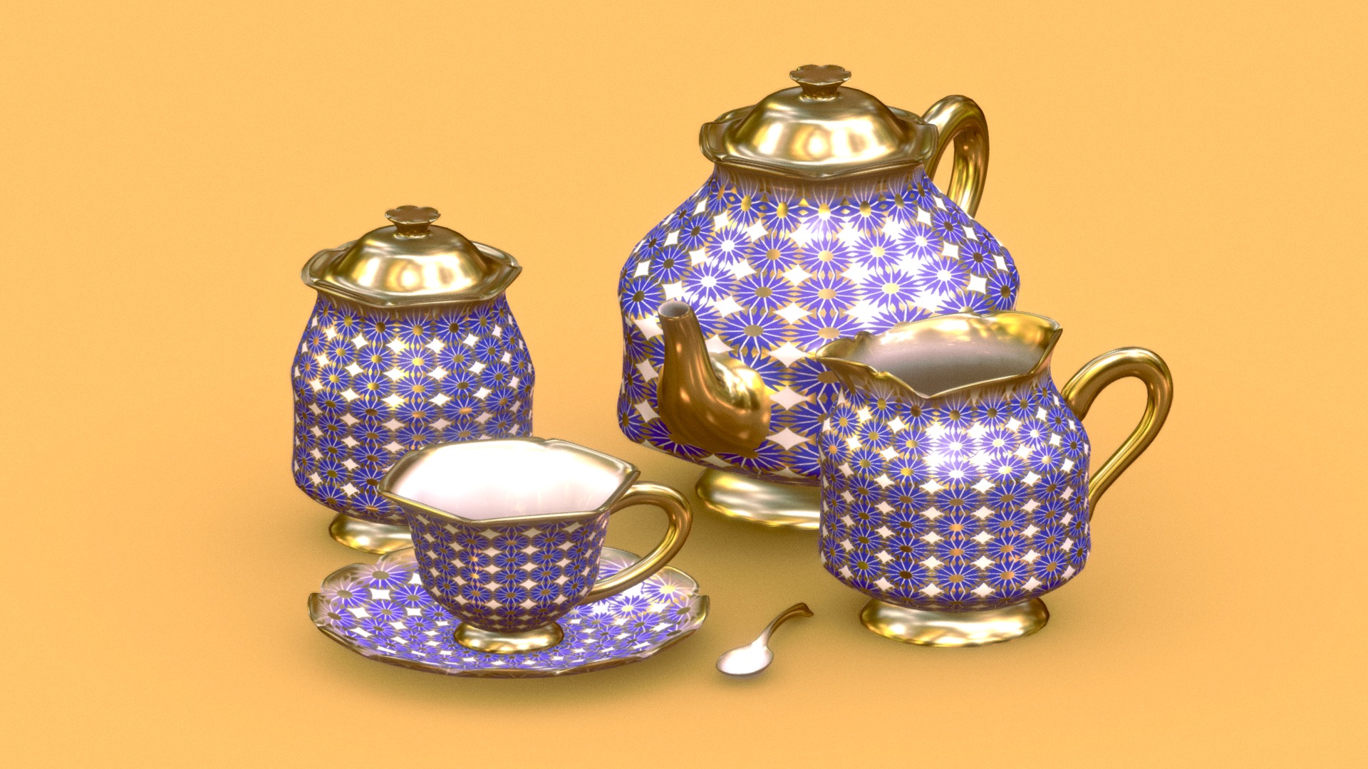 3D model TEA SET 2 - This is a 3D model of the TEA SET 2. The 3D model is about a group of teapots.