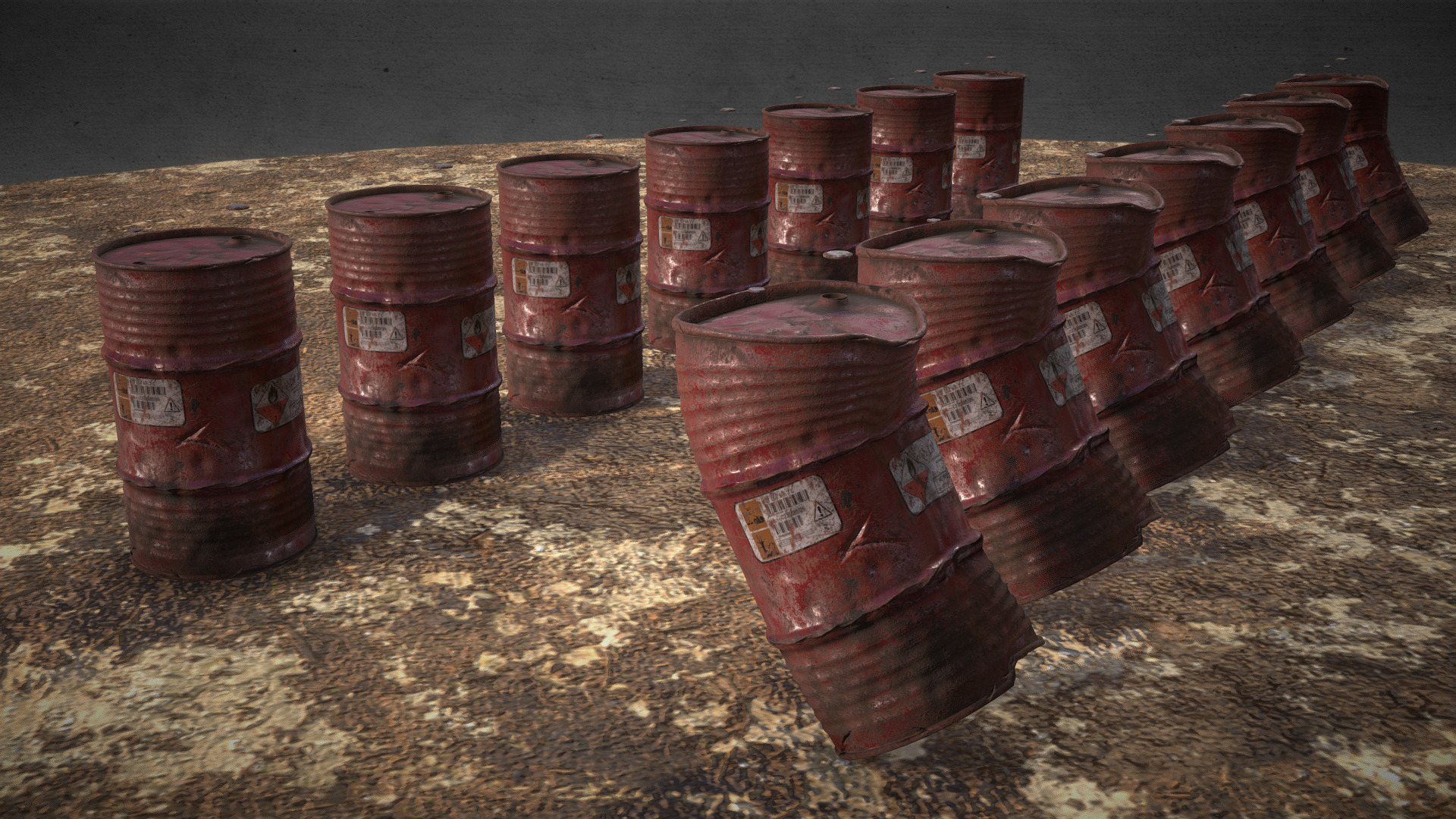 3D model Metal Barrels - This is a 3D model of the Metal Barrels. The 3D model is about a group of metal pipes.