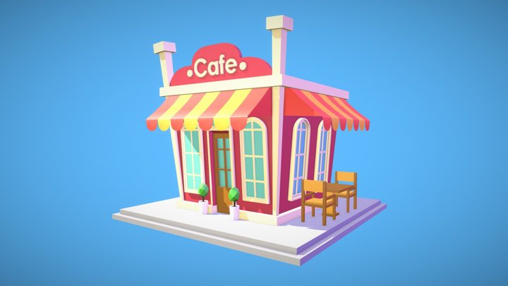 Low poly cafe 3D Model