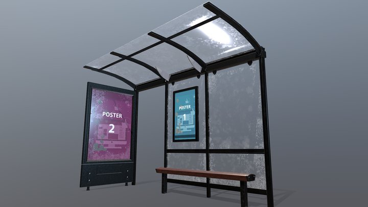 PBR Lowpoly Bus Stop 3D Model