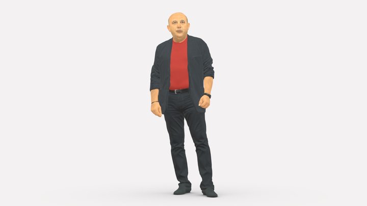 Skinhead man in dar jacket red shirt inside 0933 3D Model