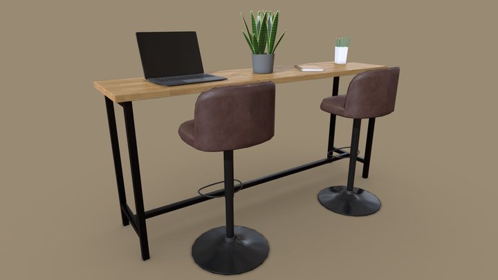 High Coworking Table 3D Model