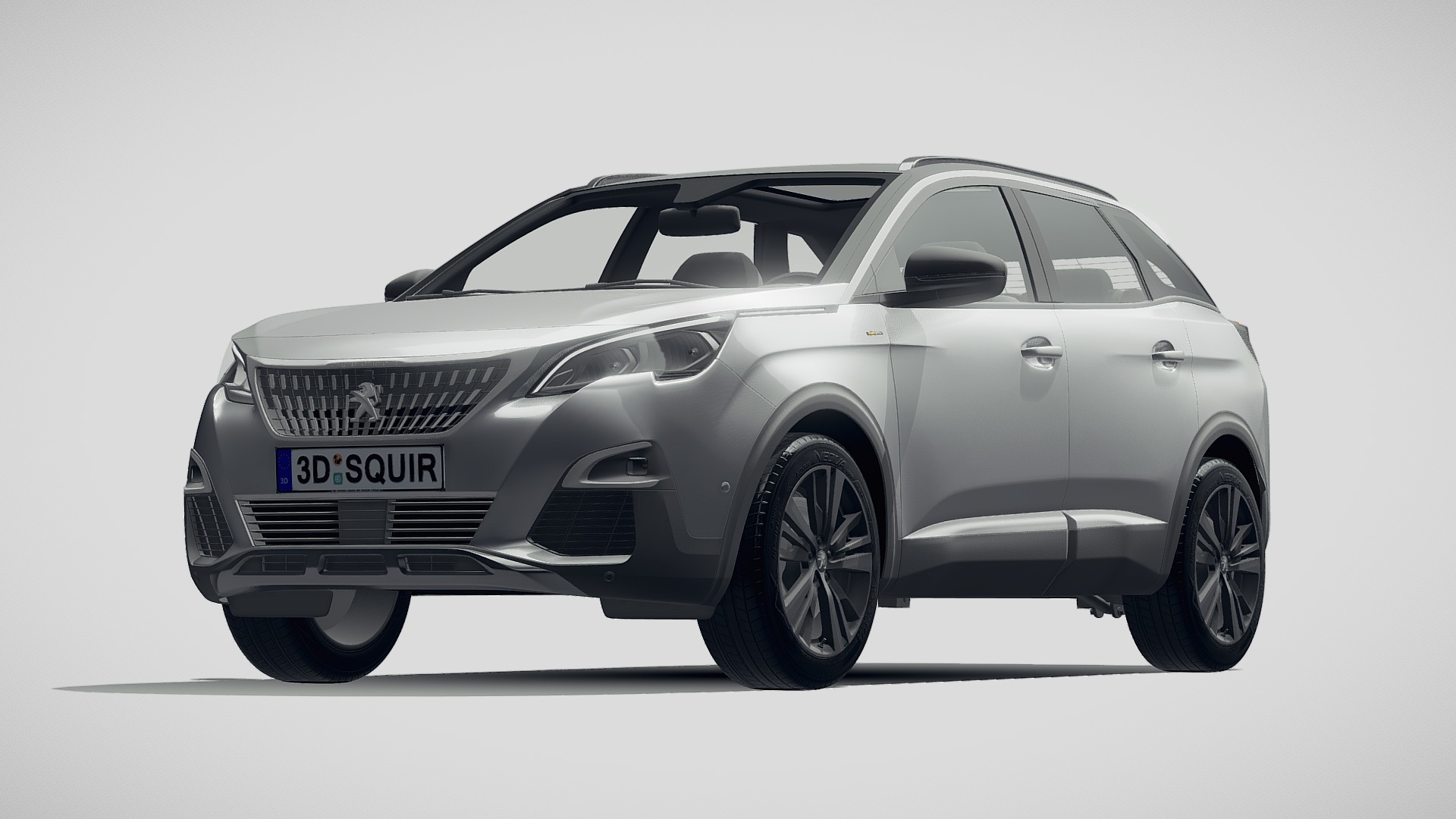 3D model Peugeot 3008 2019 - This is a 3D model of the Peugeot 3008 2019. The 3D model is about a silver car with a white background with Holden Arboretum in the background.