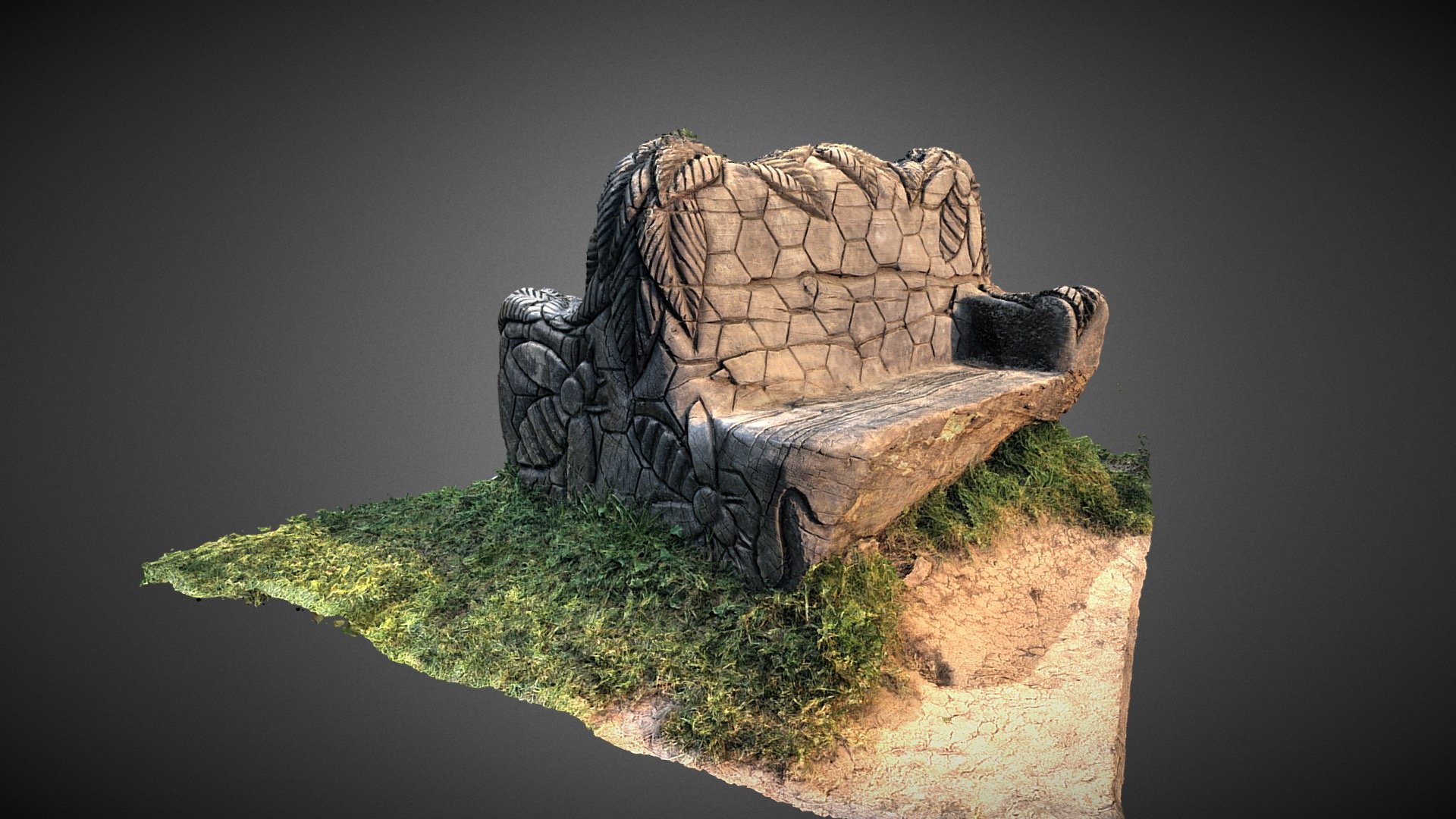 Carved Wooden Bench A