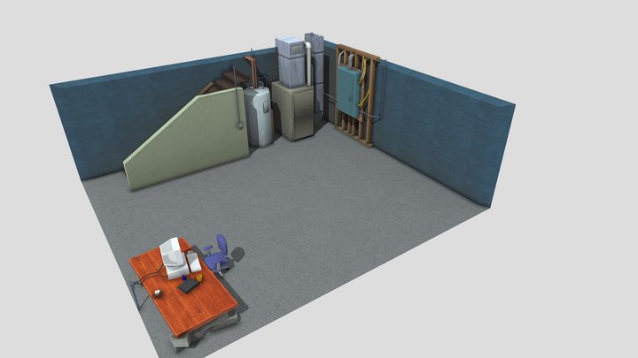 Stylized Basement with Computer 3D Model