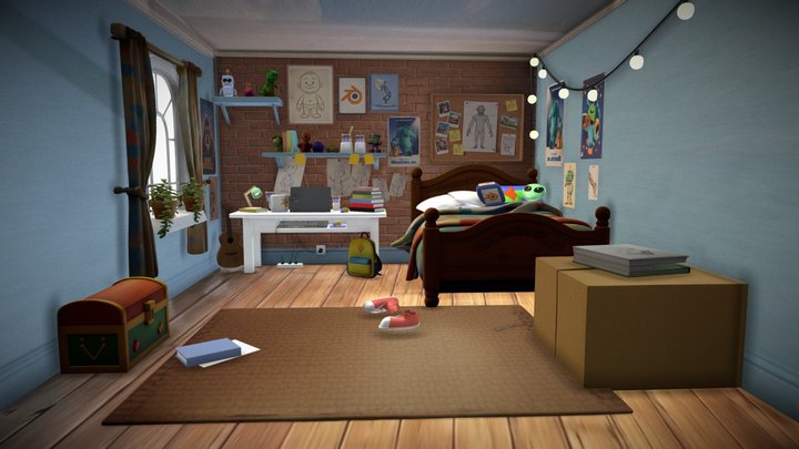 Pixar Style Cozy Drawing Room Interior 3D Scenes 3D Model