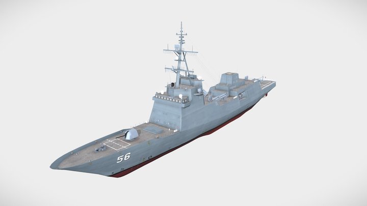 Frigate with Helicopter 3D Model