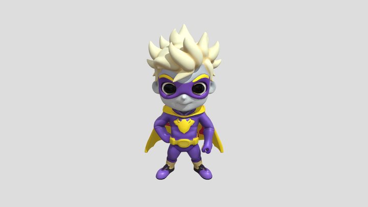 cartoon superhero in purple outfit 3D Model