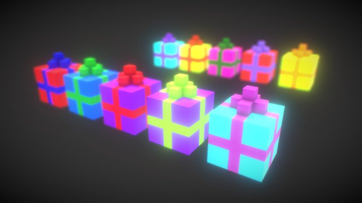Voxel Gifts x 10 - Christmas 3D Model