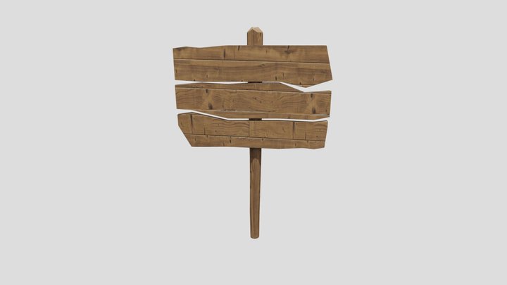 Low-Poly Wooden Sign made of Three Planks 3D Model