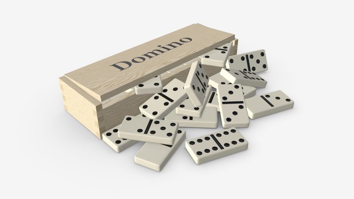 Dominoes in Wooden Box Table Strategy Game 3D Model