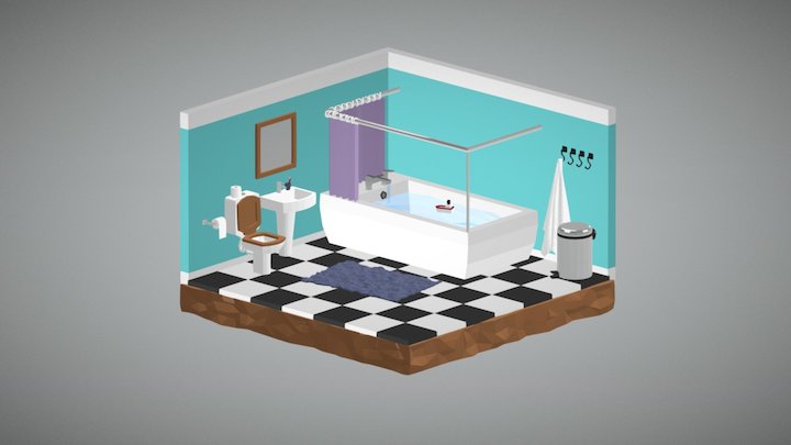 Low Poly Isometric Bathroom 3D Model
