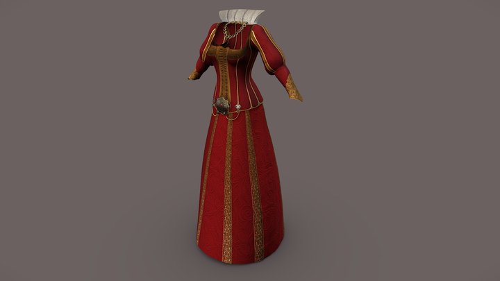 Medieval renaissance female clothes 3D model