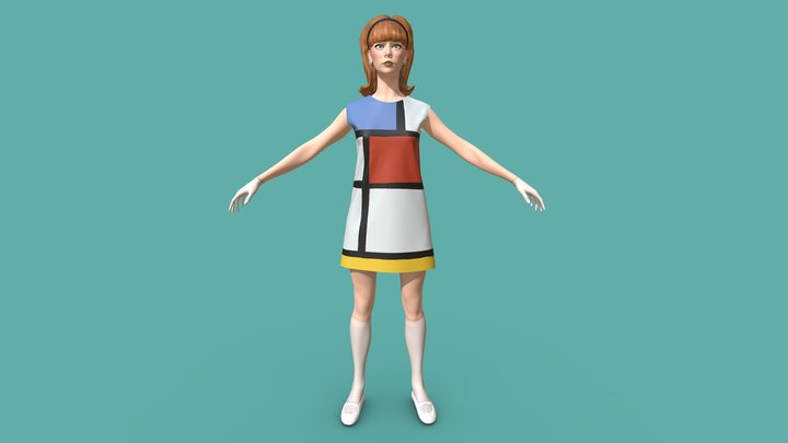 60' women with Mondrian dress 3D Model