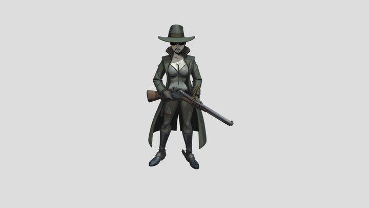 Female Vampire in trench coat with rifle 3D Model