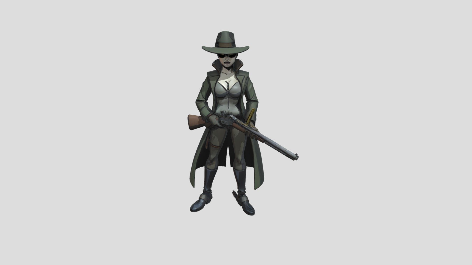 Female Vampire in trench coat with rifle - Download Free 3D model by ...