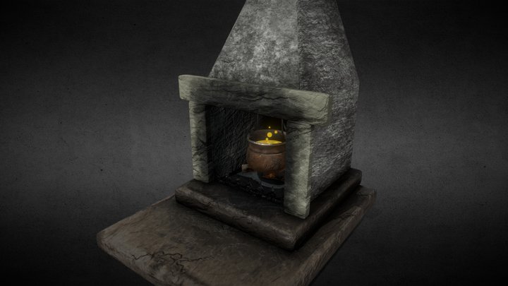 Fireplace with Witch Pot 3D Model