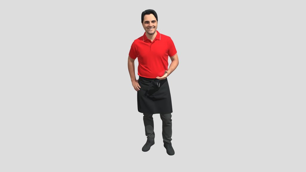 Red Polo Waiter in Black Apron