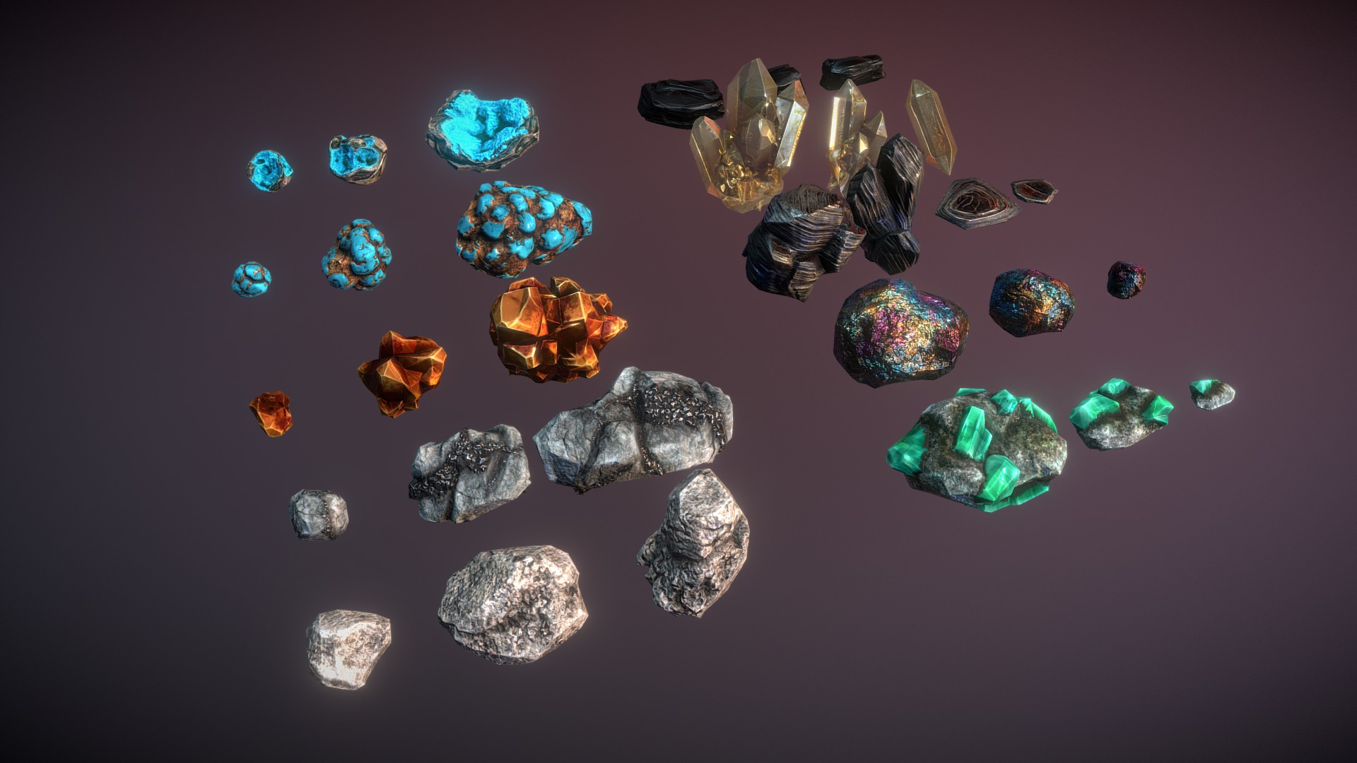 3D model Minerals pack - This is a 3D model of the Minerals pack. The 3D model is about a group of different colored rocks.
