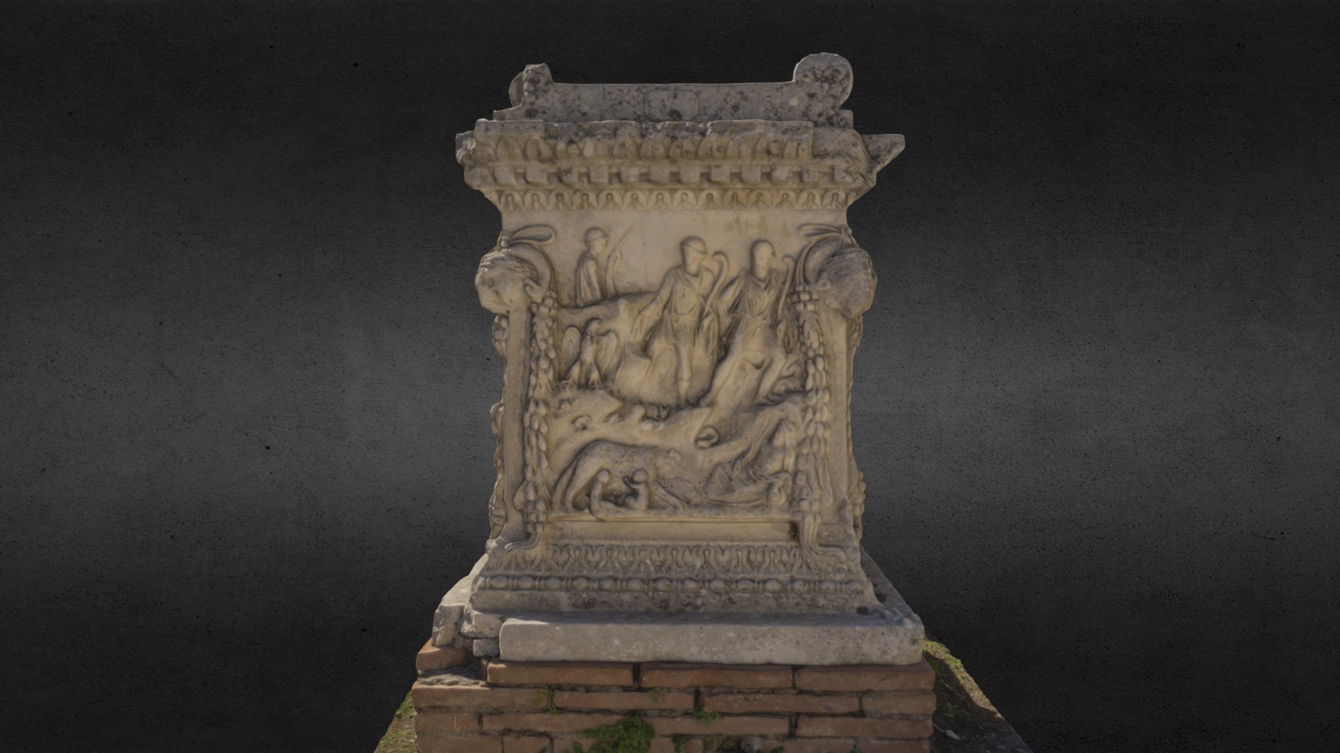 3D model 2018 – Altare di Romolo – Ostia - This is a 3D model of the 2018 - Altare di Romolo - Ostia. The 3D model is about a stone sculpture of a man and a woman.