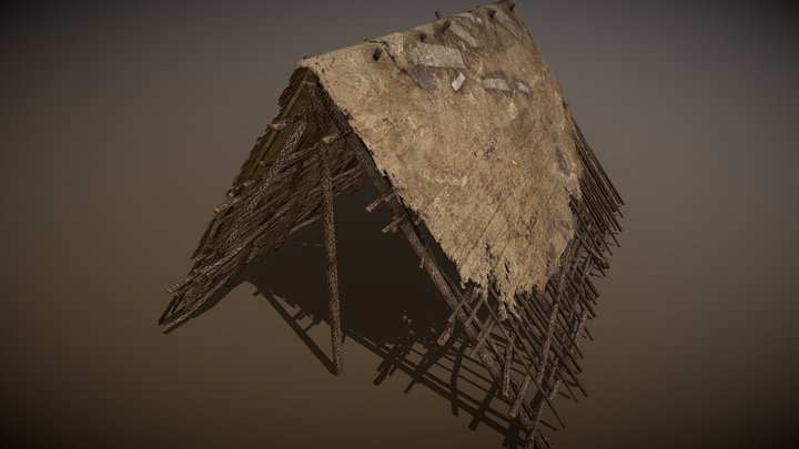 Old Wooden Shelter Made of Branches ( Tent ) 3D Model