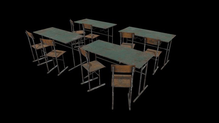 Abandoned Classroom Chairs 3D Model