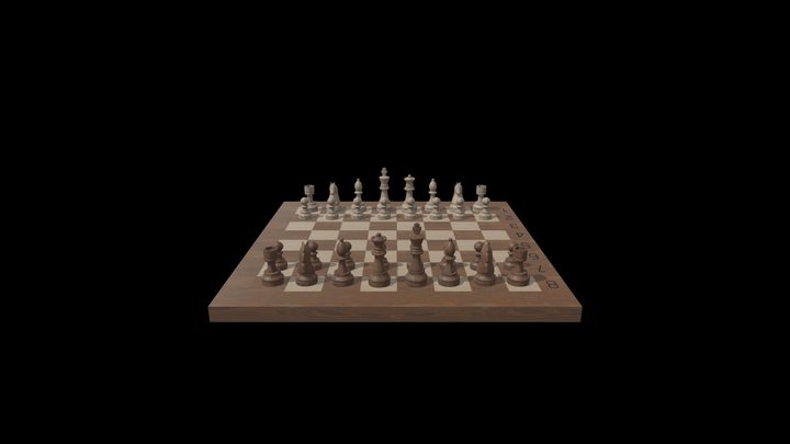 Wooden Chess Set 3D Model