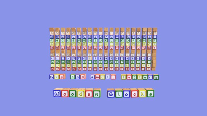 Wooden Blocks - Alphabet and Numbers 3D Model