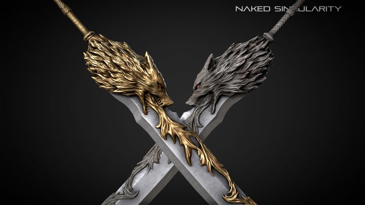 Iron Wolf Sword | Medieval dark fantasy sword 3D Model
