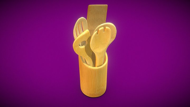 Bamboo Kitchen Set 3D Scan Wood Accessory Spoon 3D Model