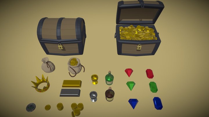 Low Poly Pirate Treasure Pack 3D Model