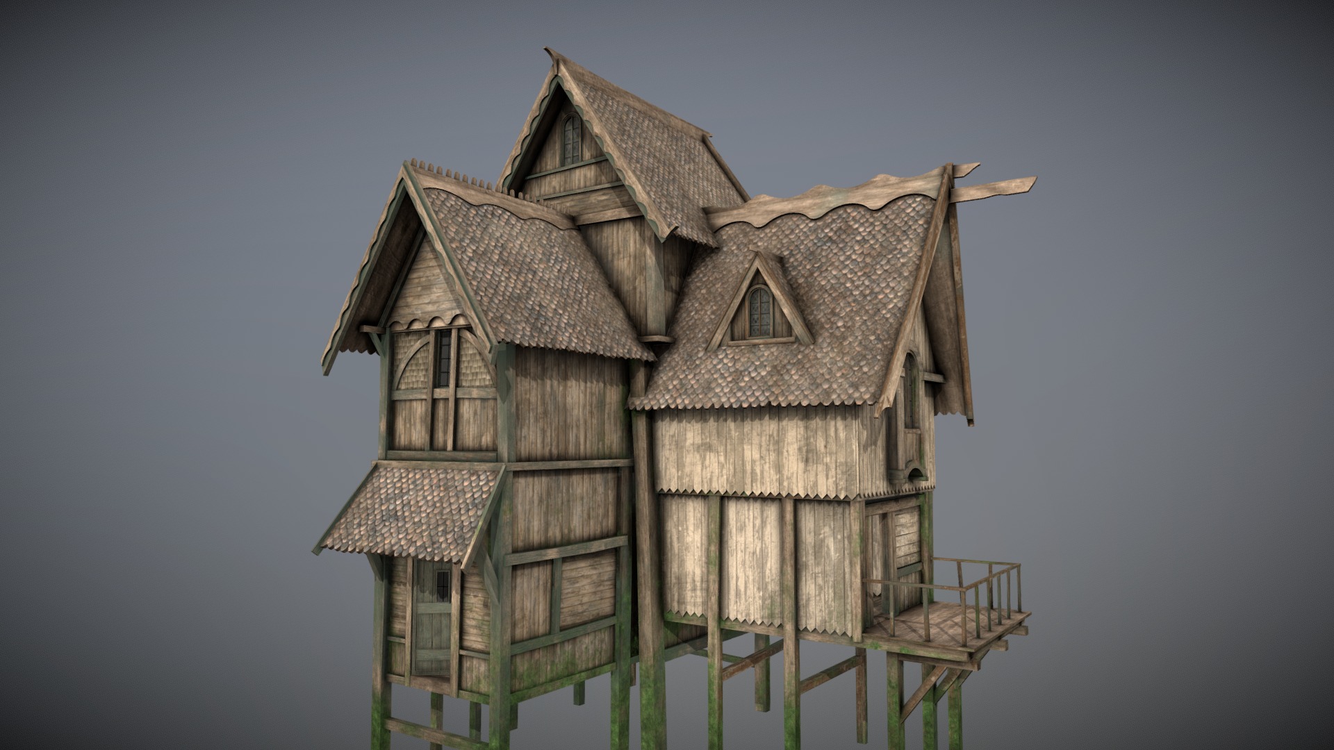 3D model Medieval Lake Village – House 18 with interiors - This is a 3D model of the Medieval Lake Village - House 18 with interiors. The 3D model is about a small house on a dock.