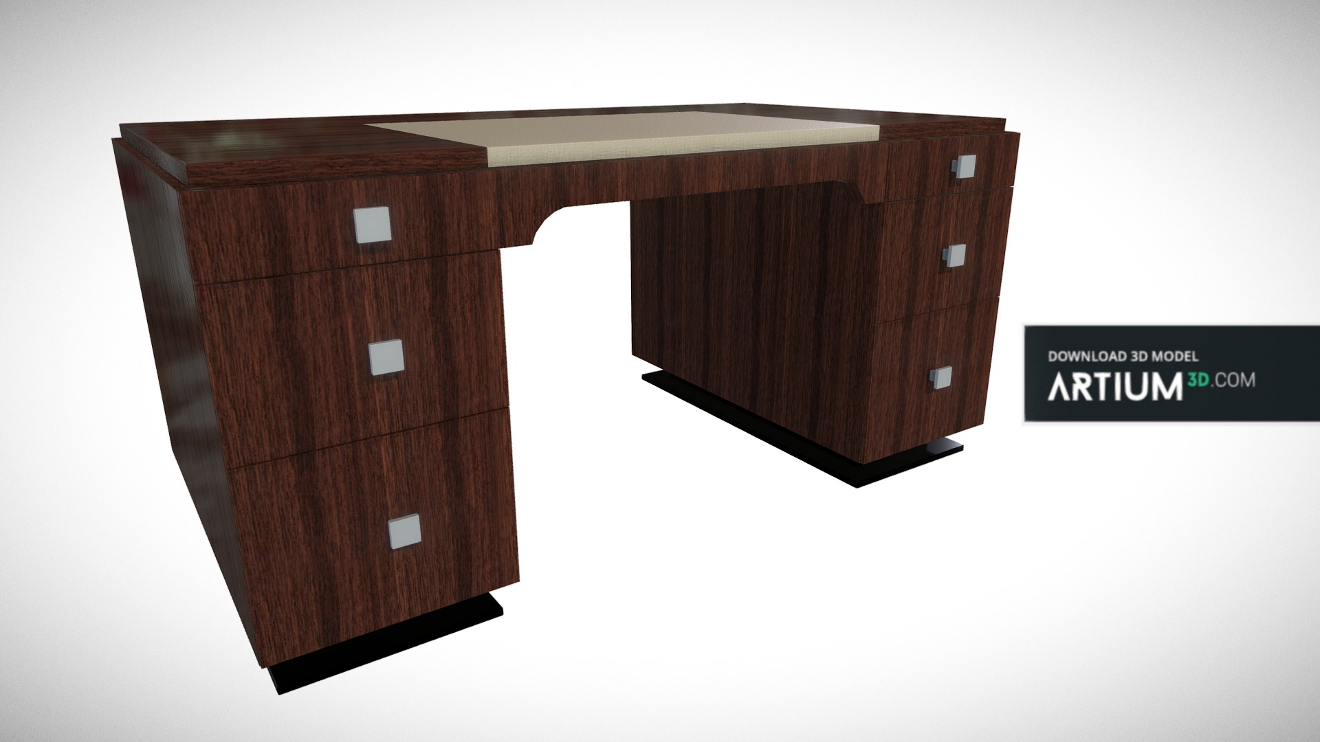 3D model Writing desk – Art Deco style - This is a 3D model of the Writing desk – Art Deco style. The 3D model is about a wood table with a screen.