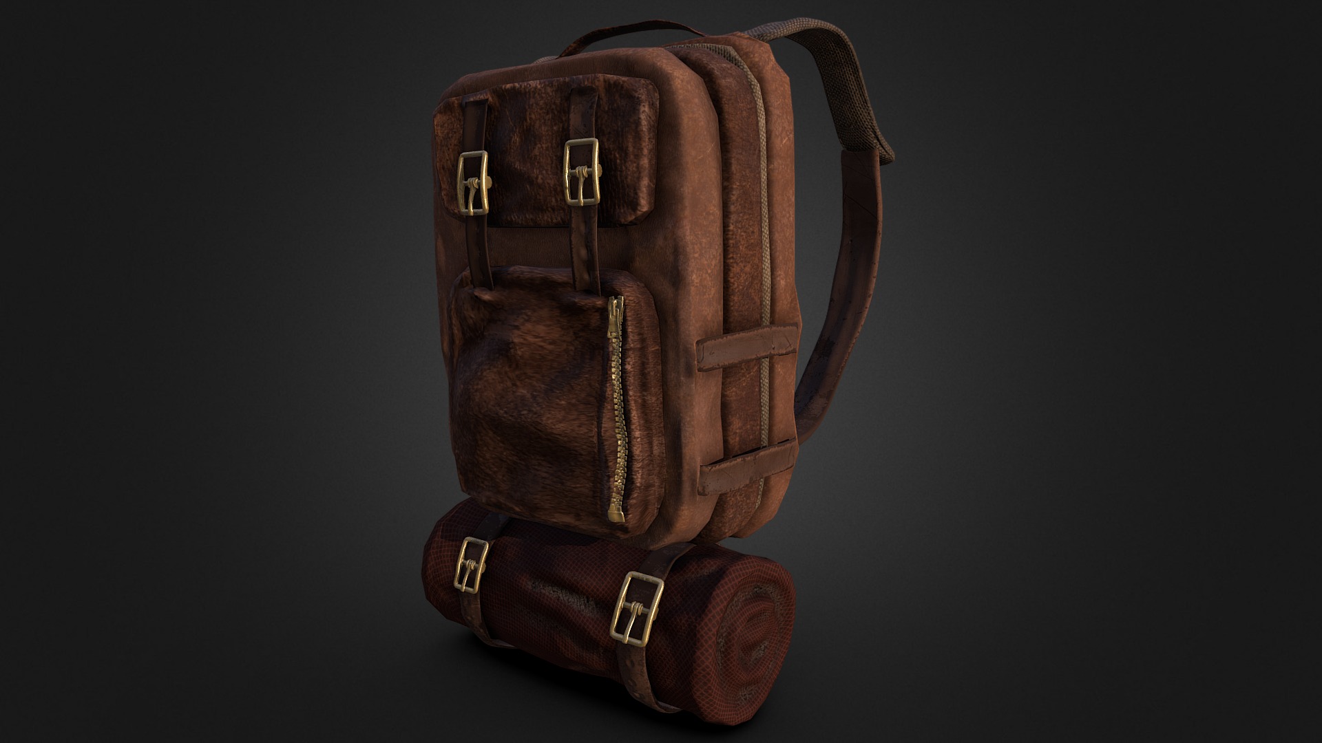 3D model Backpack - This is a 3D model of the Backpack. The 3D model is about a brown leather bag.
