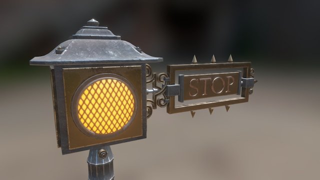 Steampunk Traffic Light 3D Model