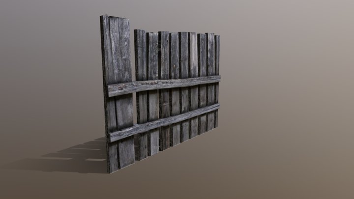 Lowpoly Wood Fence Seamless 3D Model