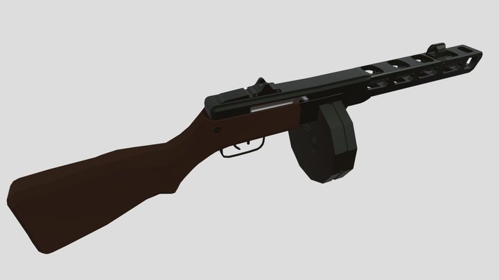Low-poly PPSh - 41 Submachine gun 3D Model