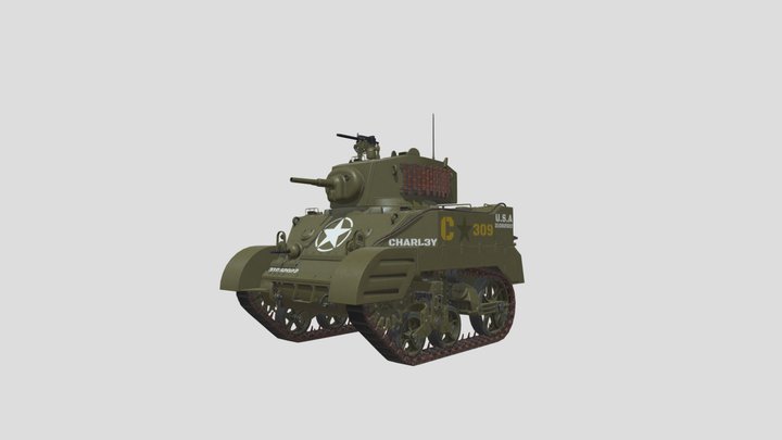 Toon Stylized M5 Stuart Tank 3D Model