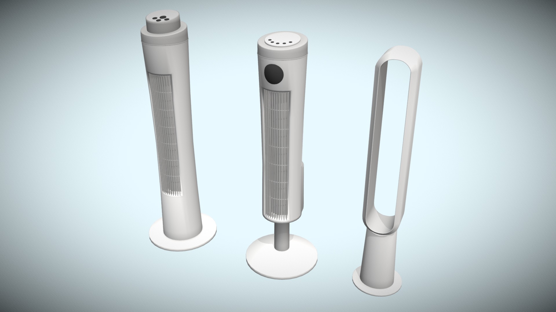 3D model Low Poly Modern Tower Fans - This is a 3D model of the Low Poly Modern Tower Fans. The 3D model is about a few white and black objects.