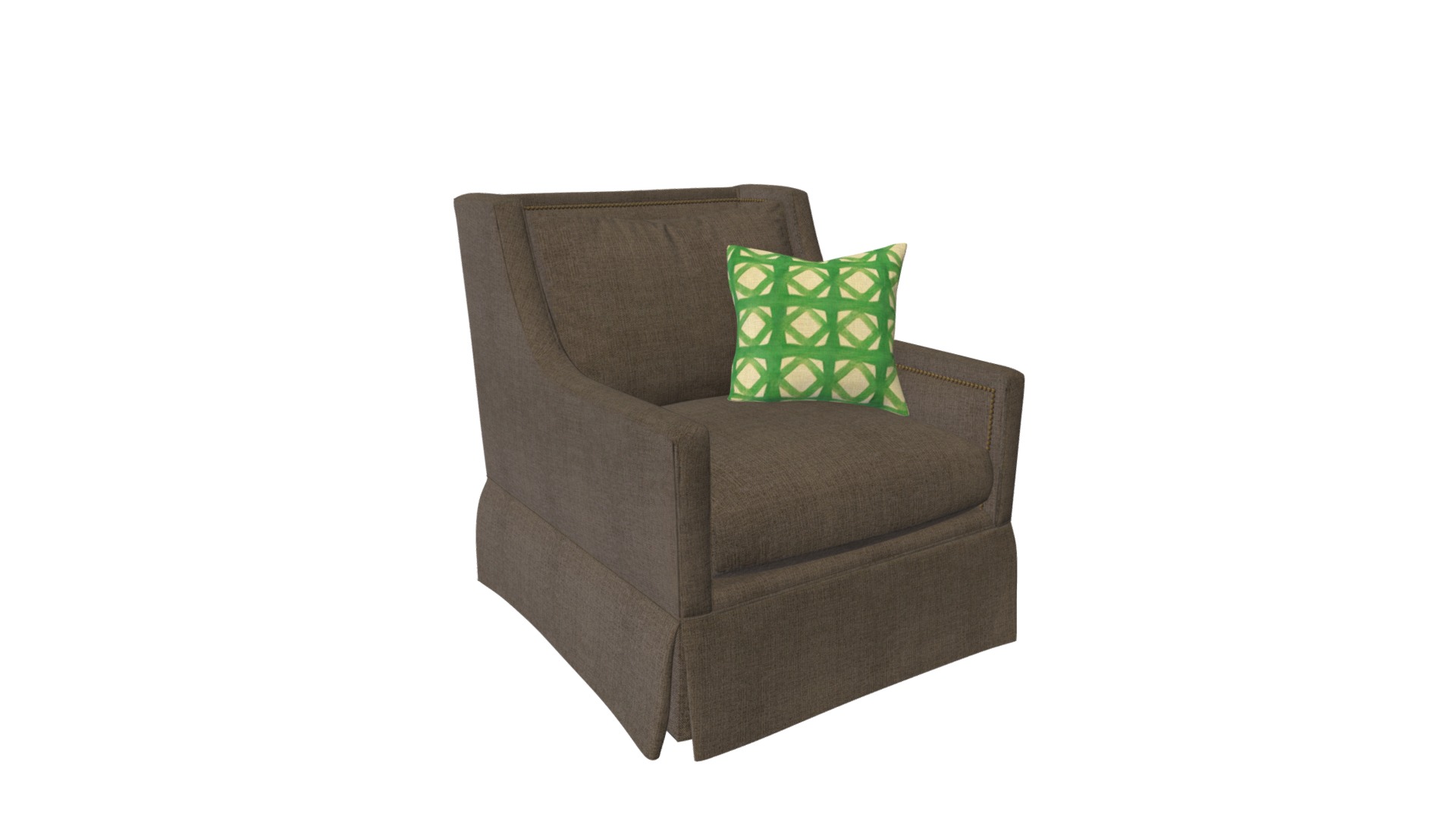 3D model Swivel Arm Chair - This is a 3D model of the Swivel Arm Chair. The 3D model is about a brown rectangle with green squares on it.