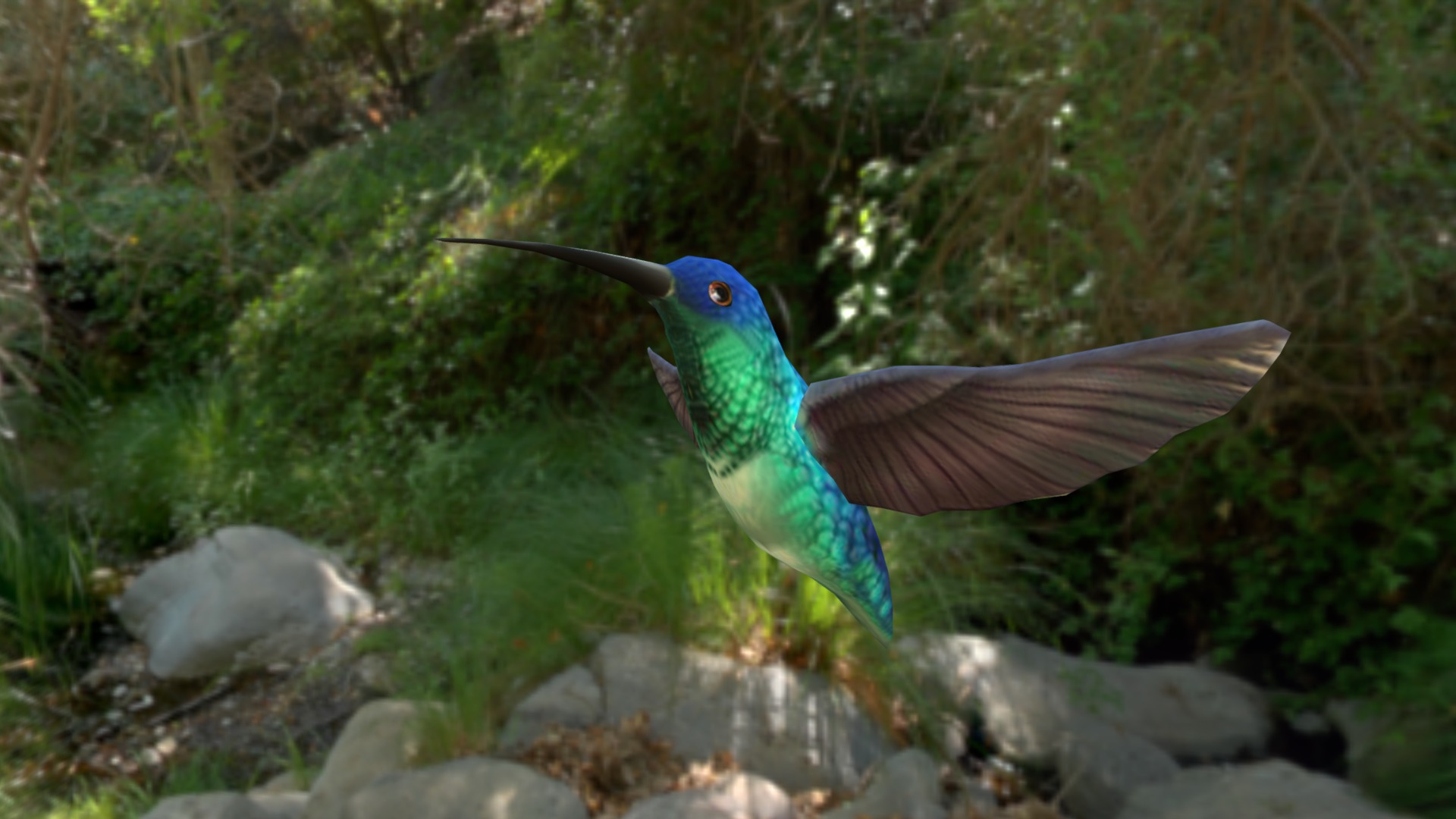 3D model Hummingbird - This is a 3D model of the Hummingbird. The 3D model is about a bird flying over rocks.