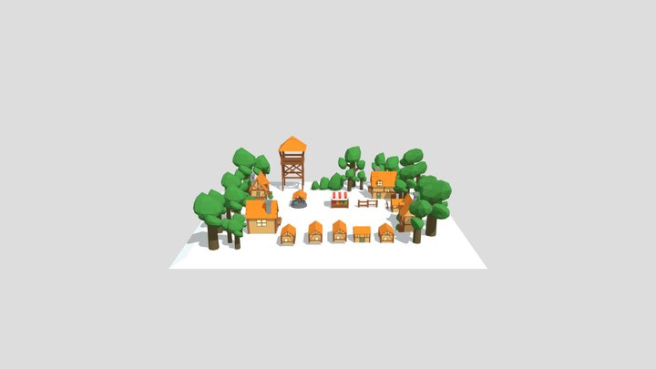 Low Poly Village 3D Model
